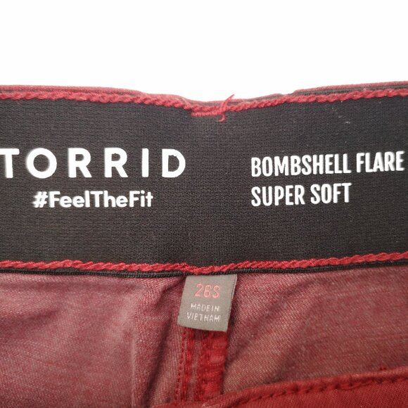 Torrid "Feel The Fit" Ladies Size 26S Red Super Soft Bombshell Flare Jeans - Picture 3 of 13